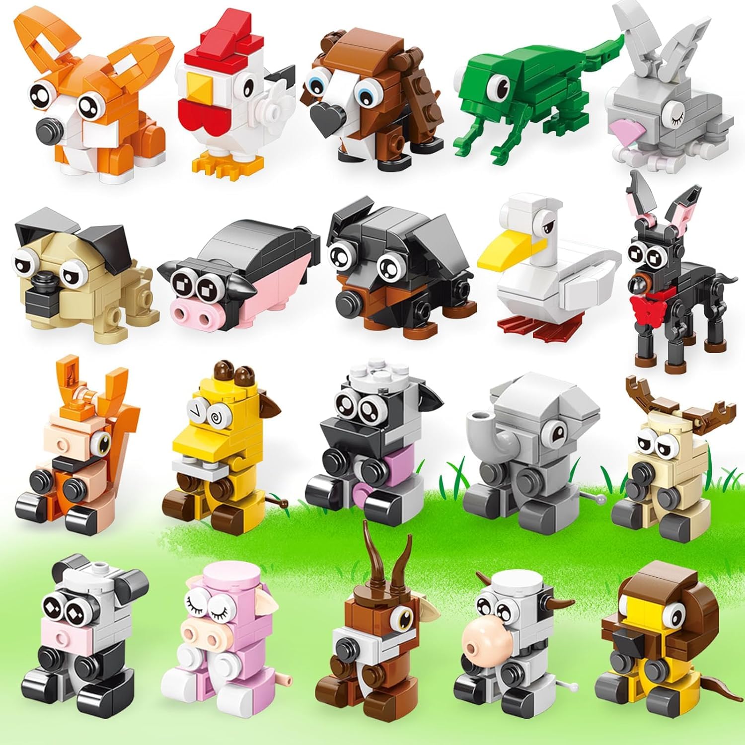 Party Favors Building Blocks Toy Set, 20 Packs Mini Animals, Goodie Bags | 20 in 1 Mini Animals Building Blocks Set, Party Favors, Goodie Bags Stuffers, Classroom Small Prize Toys Gifts