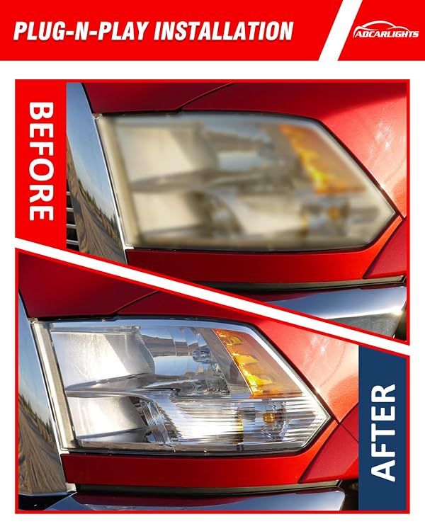 ADCARLIGHTS for 2010 2011 2012 2013 2014 2015 2016 2017 2018 Dodge Ram Headlight Assembly compatible with 10-18 Ram 1500/10-18 Ram 2500 3500 Chrome Housing Amber Reflector Headlamp Replacement by ADCARLIGHTS - Image 6