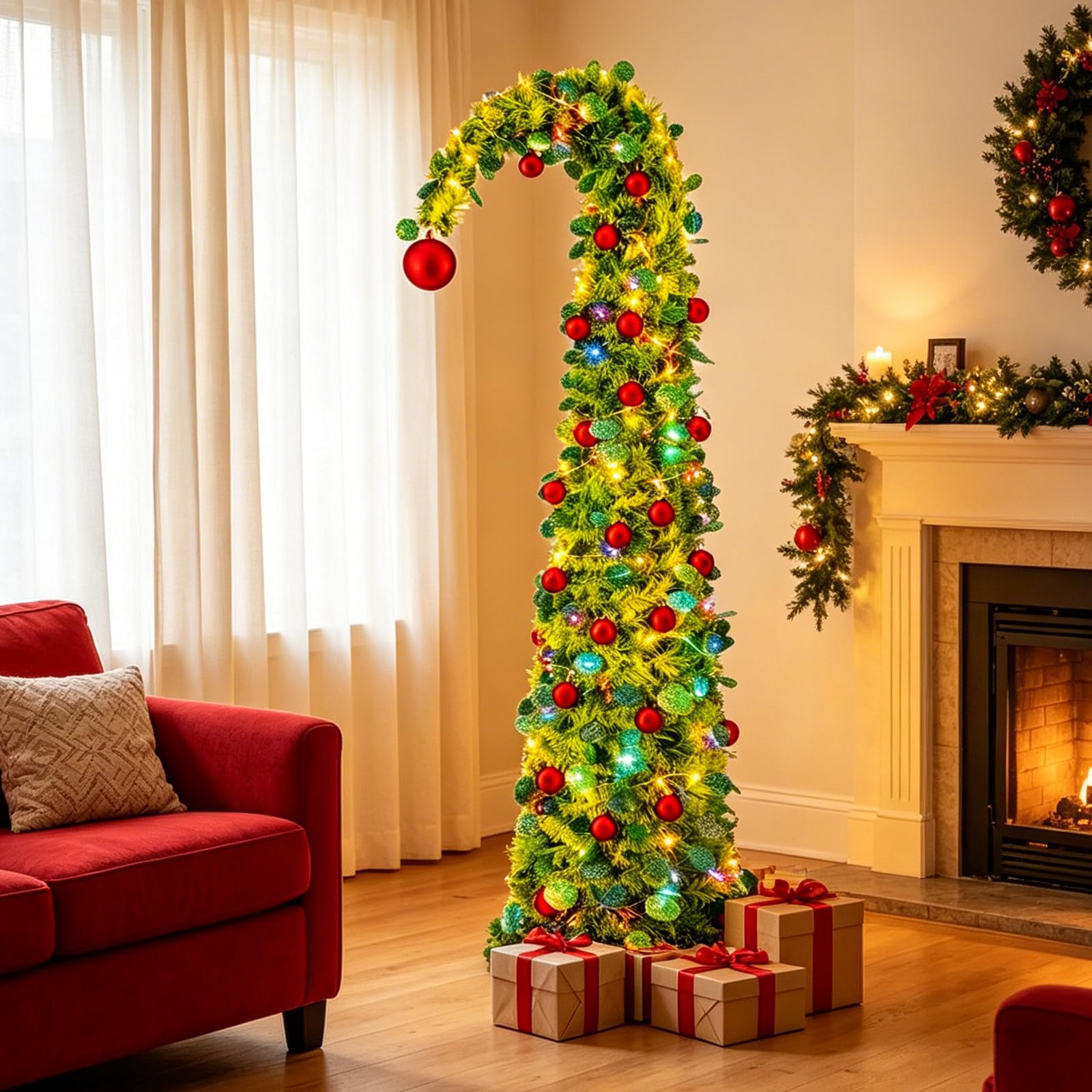 Árbol de Navidad, 1,5m Árbol de Pino de Navidad Artificial con Luces LED