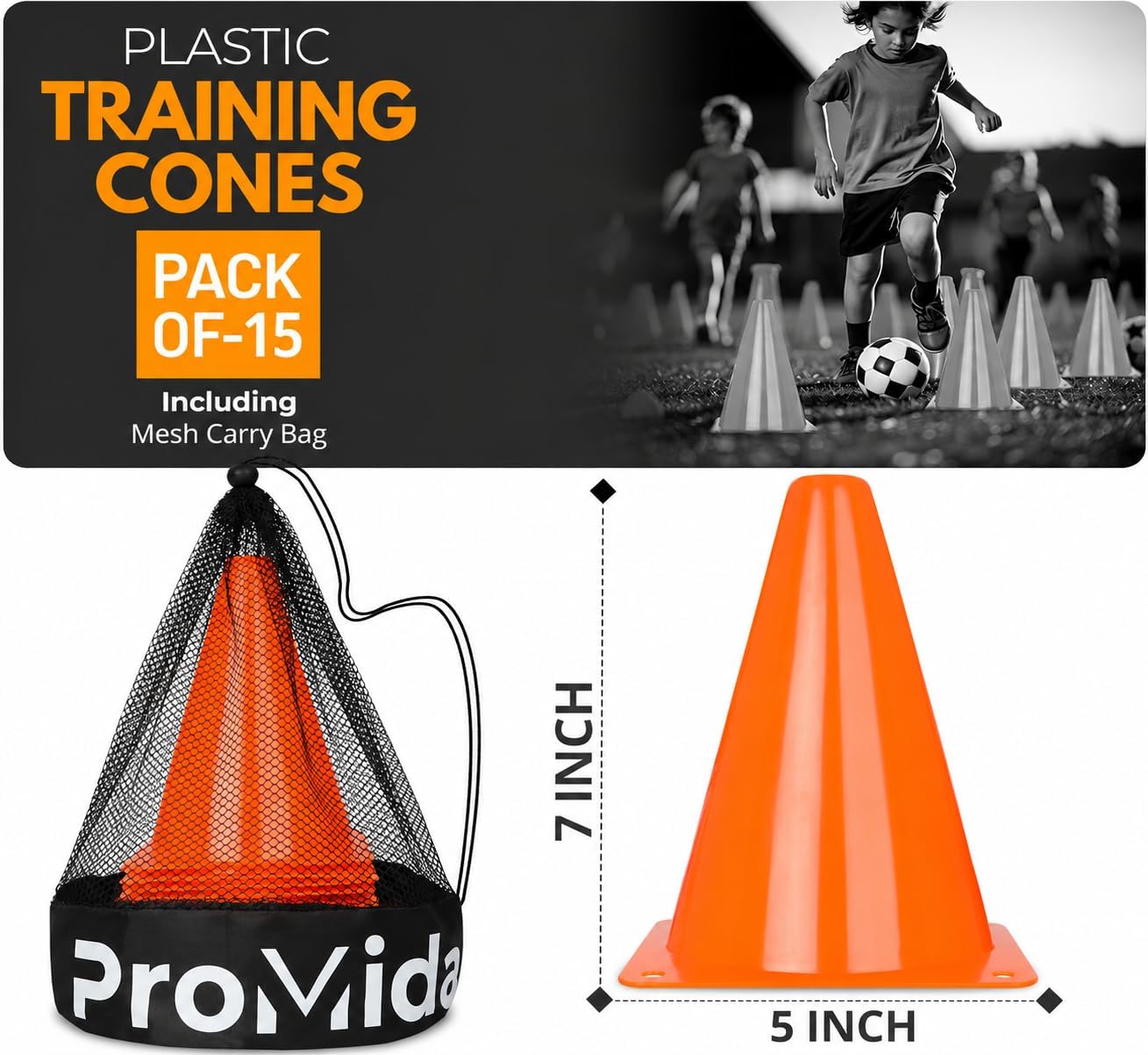 7 Inch (15/30 PCs) Soccer Cones for Training Kids with Mesh Bag - Small Traffic Cones for Sports Training - Flexible Conos for Soccer Practice, Basketball & Football Drills Equipment image 2