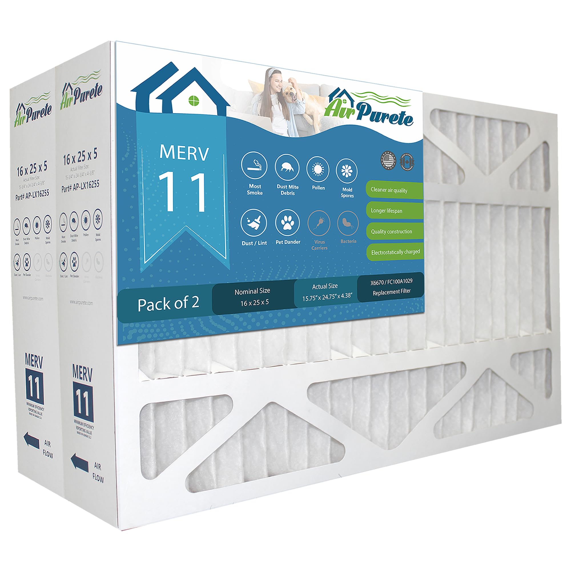 X6670, FC100A1029 Replacement Filter | AirPurete AP-LX16255 | Actual Size 15-3/4