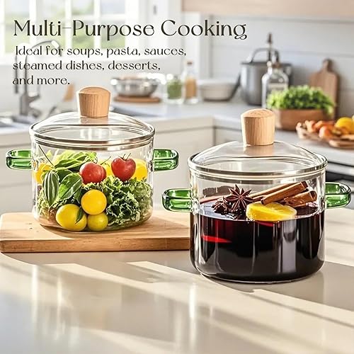 Miniatura 2 de 2 cacerolas de vidrio con tapa, olla de vidrio borosilicato resistente al calor, olla transparente duradera para sopa, pasta, fideos, comida para