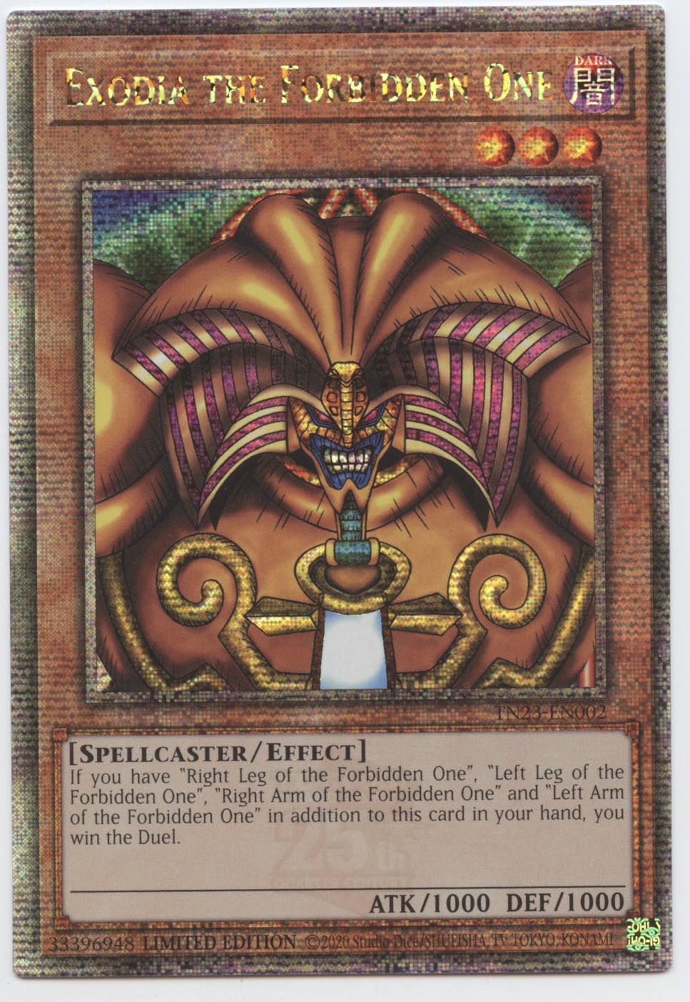 Exodia The Forbidden One - TN23-EN002 - Quarter Century Secret Rare - Limited Edition