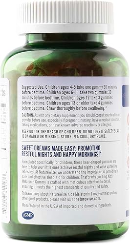 Miniatura 6 de Naturewise Gomitas de melatonina para niños de 1 mg  Suplemento de apoyo ocasional para dormir  Ayuda para dormir sin medicamentos para niños a