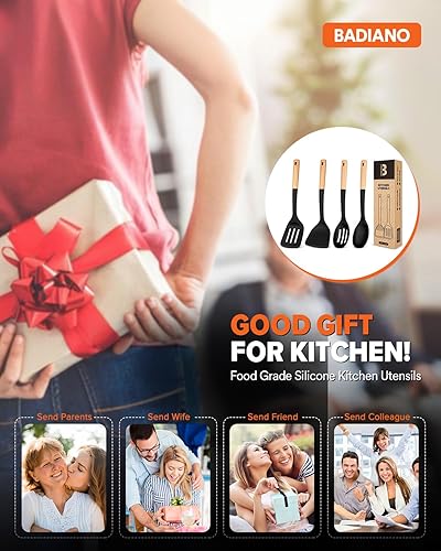 Miniatura 7 de Juego de utensilios de cocina de silicona, perfectamente en ángulo para freír, mezclar, servir, escurrir, girar y agitar, silicona mate sin BPA,
