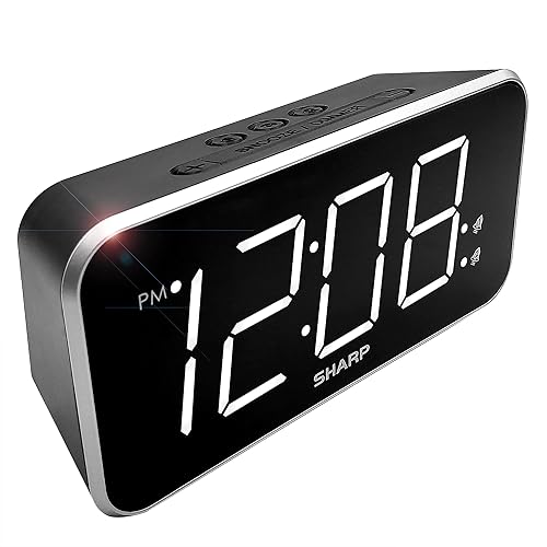 Sharp Reloj despertador Jumbo Pantalla fácil de leer – Control de atenuador de 3 pasos – Alarmas duales, respaldo de batería, negro con LED blanco