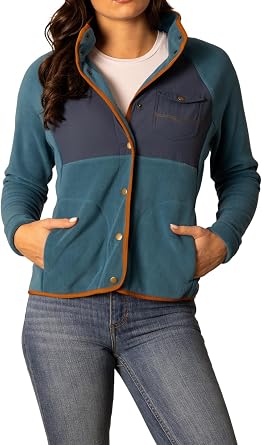 Kimes Ranch Womens Selma Polar Fleece Jacket with Contrast Nylon Overlay, Snap Front & Hand-Warmer Pockets