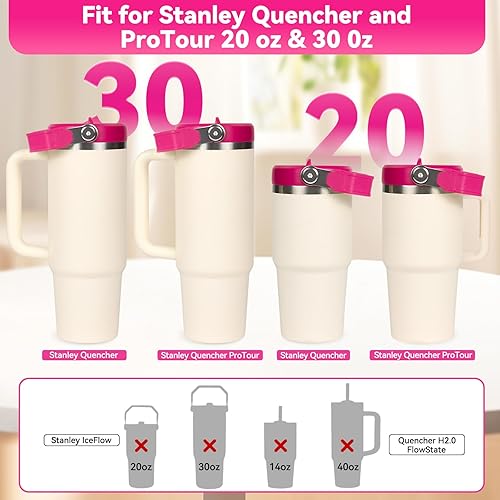 Miniatura 9 de Tapa abatible con popote para Stanley de 30 y 20 onzas, repuesto superior a prueba de fugas con asa para Stanley Quencher y ProTour de 30 y 20