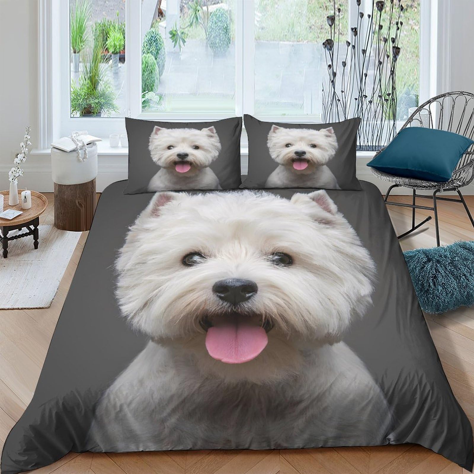 Ctjqhvkz Style-1 3D Printed Westie Dog Fitted Sheet Microfiber Soft Grey Puppy Mattress Cover For Bedroom Guest Room Decor Protection Single（135X200cm）