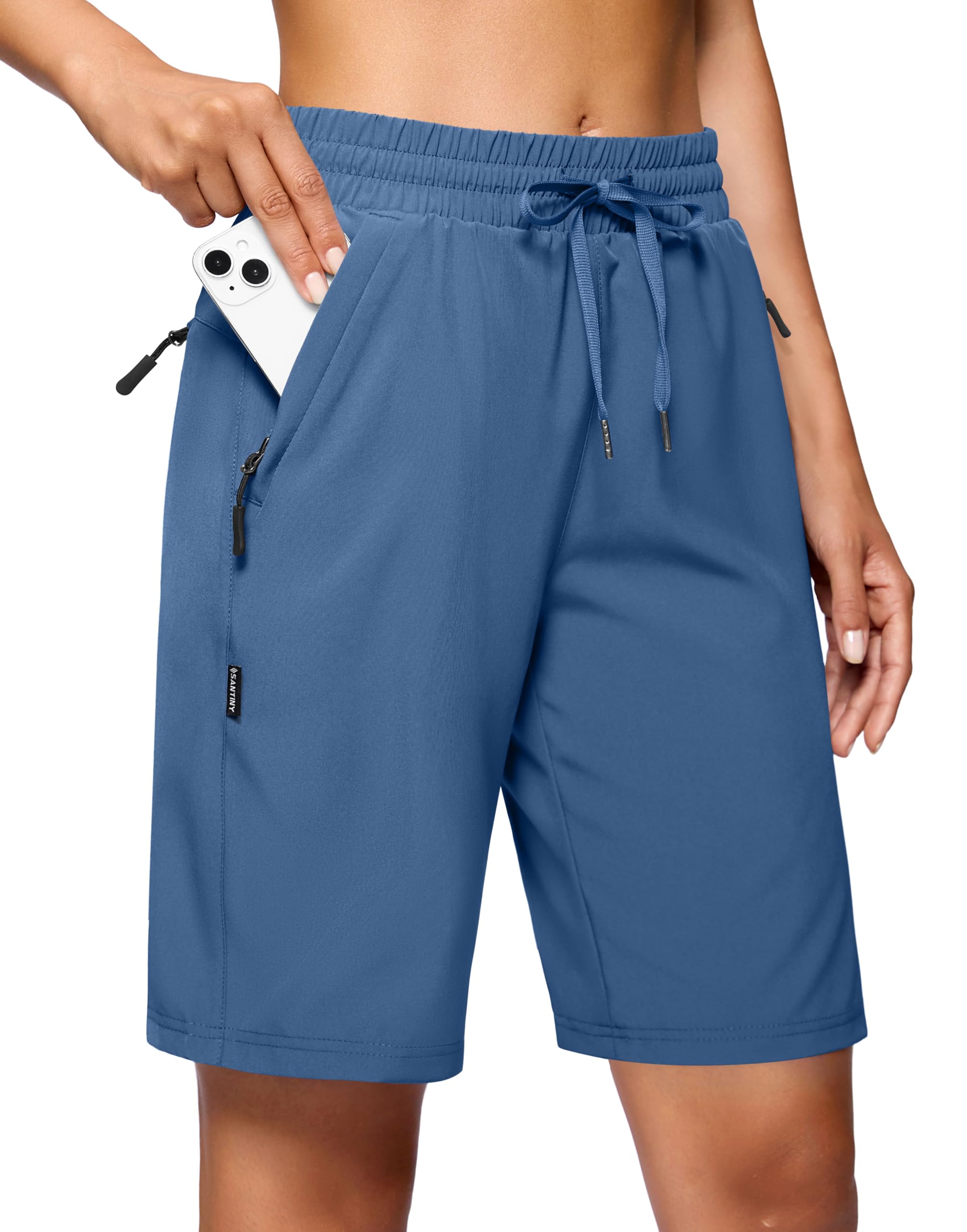 SANTINY Women's 7''/ 9'' Hiking Shorts with 3 Zipper Pockets Lightweight Quick Dry Long Athletic Golf Shorts for Women Casual