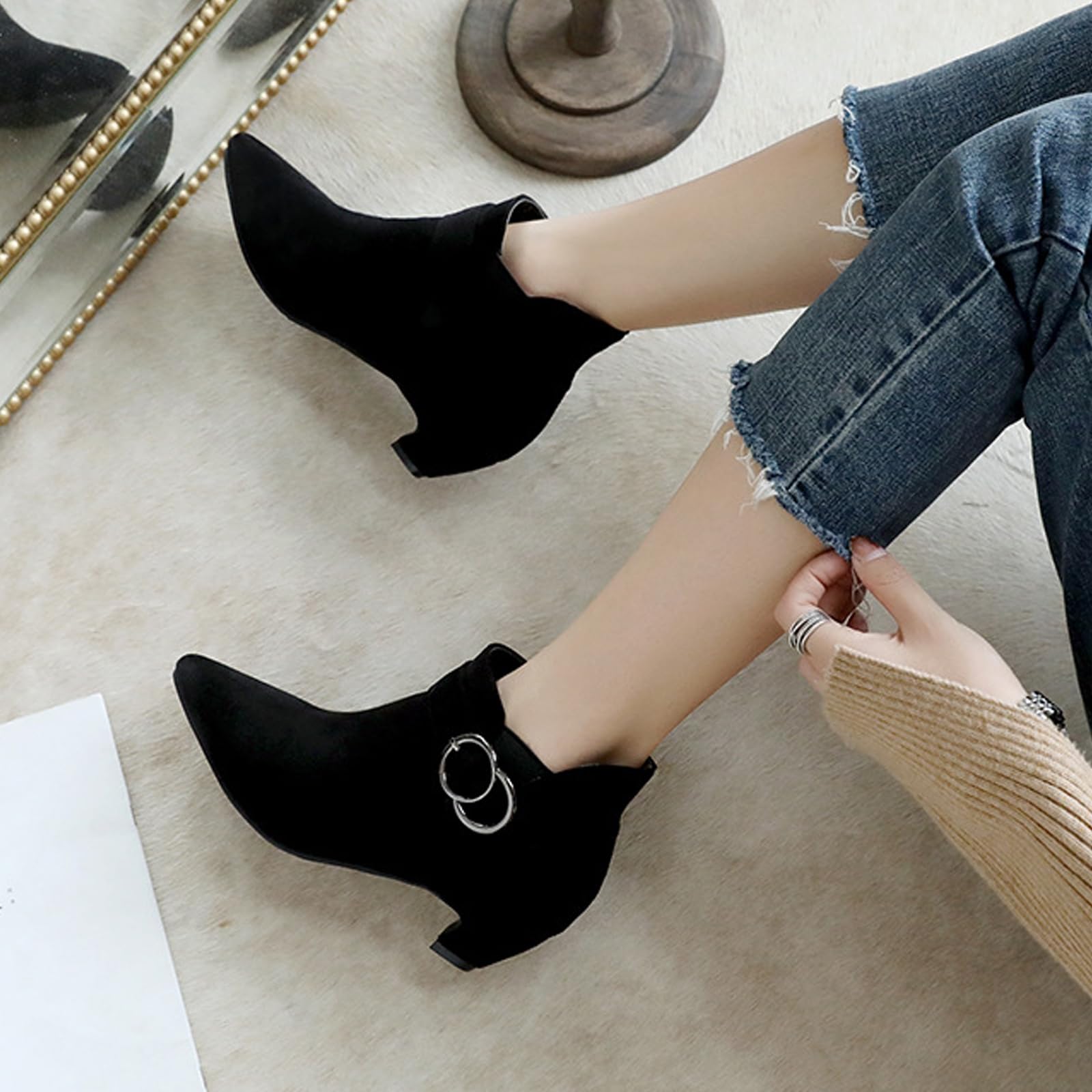 Scarpe Business Casual Donna Stivaletti Camoscio Punta Stretta Fibbia