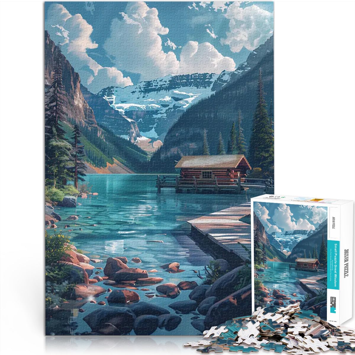 Puzzles pour Adolescents 2000 pièces Chalet de Montagne au Bord du lac Jeu de Quiz est idéal comme Cadeau pour Toute la Famille 70x100cm