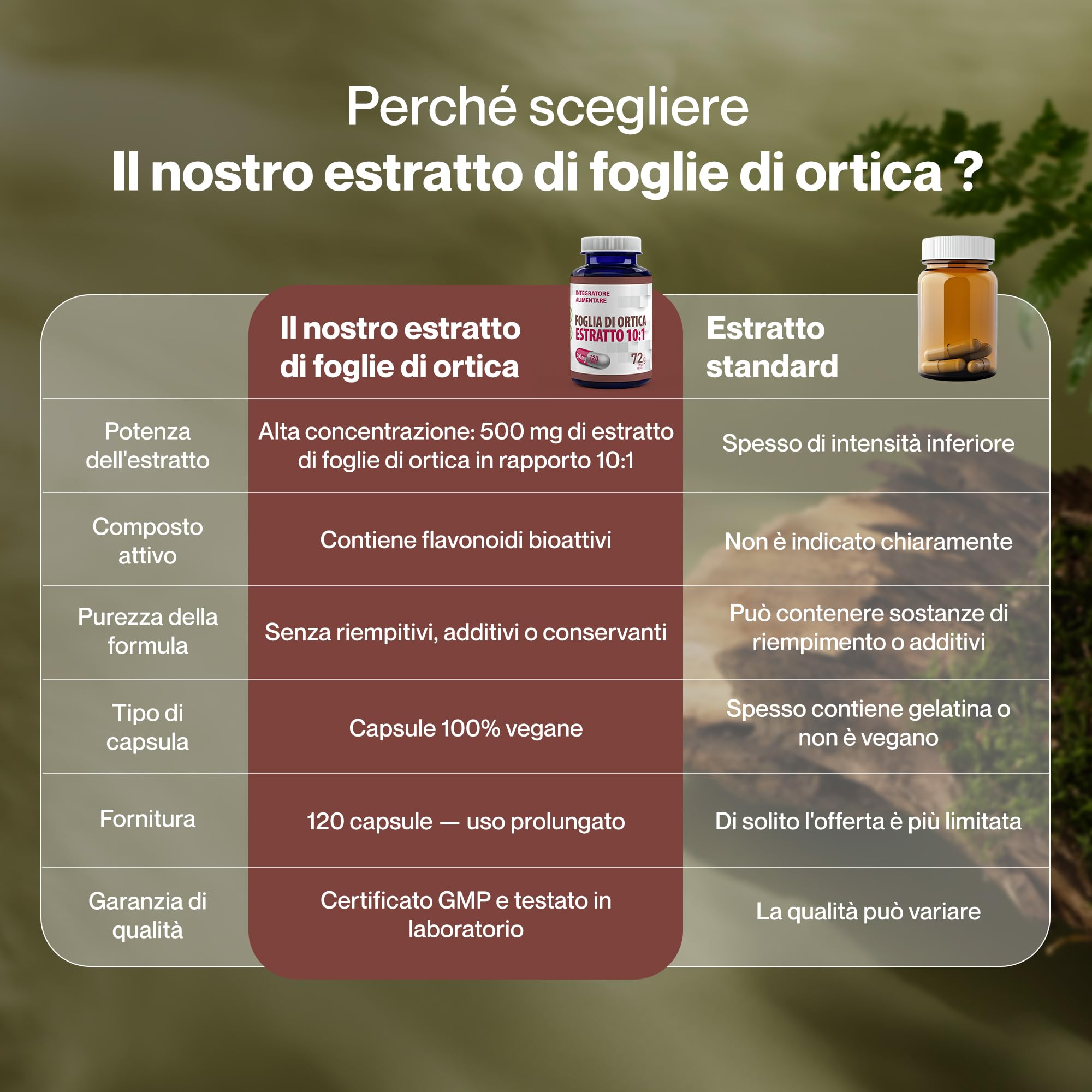 Hepatica Foglia di Ortica 5.000 mg Equivalente | Estratto Concentrato 10:1 da 500 mg | 120 Capsule Vegane | Scorta 4 Mesi | GMP & laboratorio indipendente