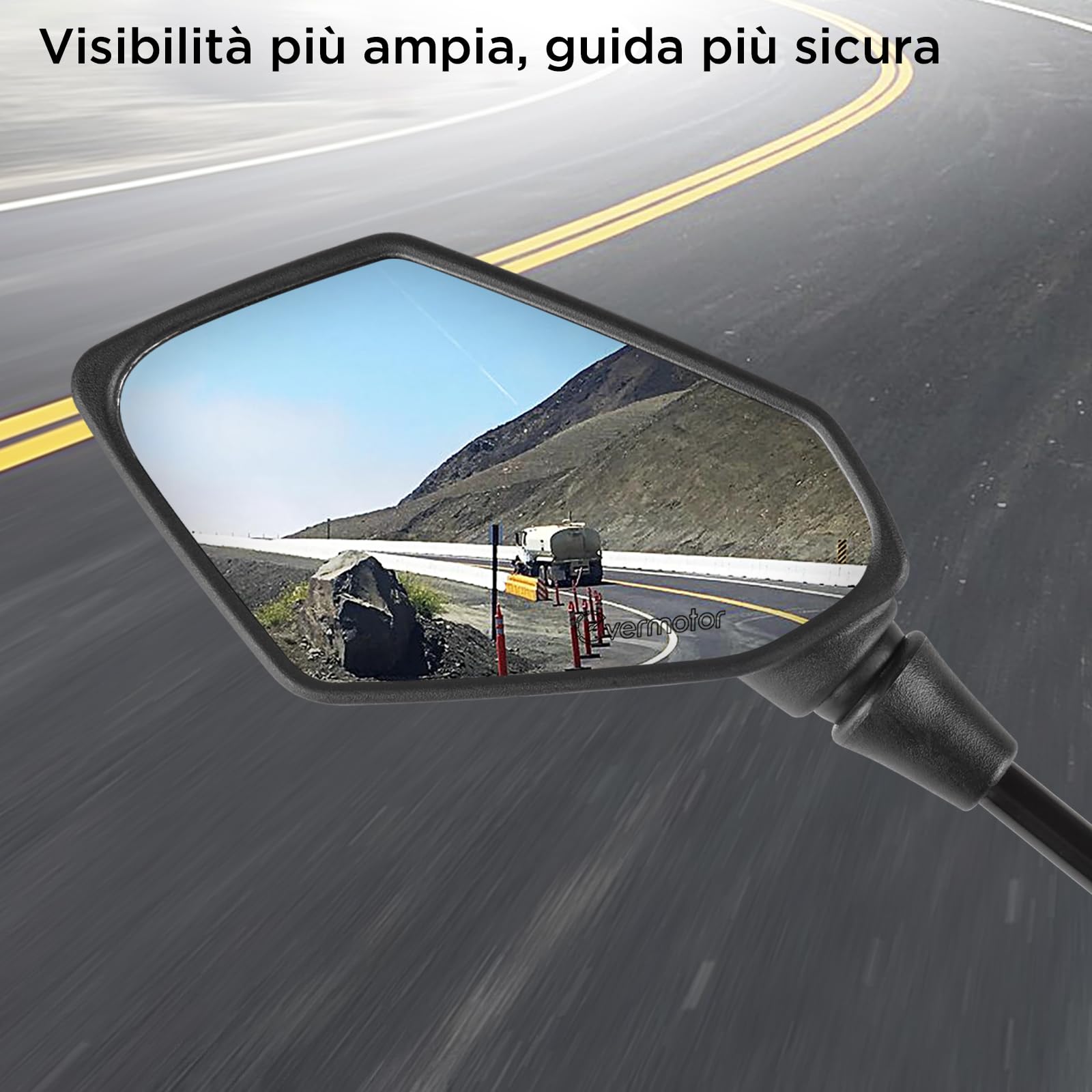 Evermotor Universal Moto Specchietto Retrovisore E11 Omologati M10 M8 Nero