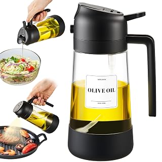 PARACITY Oil Dipenser Bottle with Silicone Bottom, 2 in 1 Olive Oil Sprayer and Dispenser, Oil Spray Bottle 500ML/ 17OZ for Cooking, Kitchen, BBQ, Air Fryer, Salad, Baking(1PC Black) - Amazon product rated Grade A