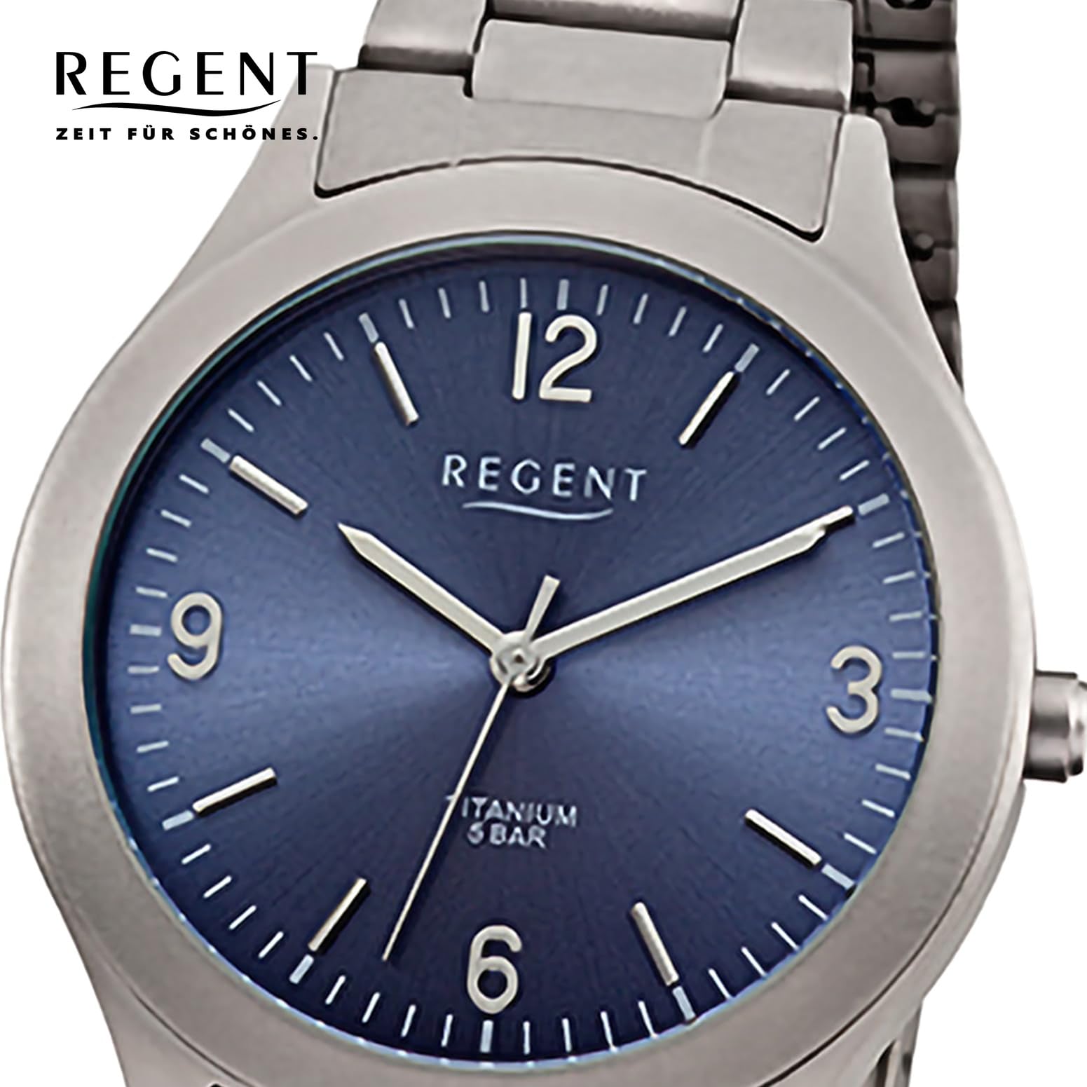 REGENT Titanuhr Herren 37mm 5-Bar Zifferblatt blau F-1438