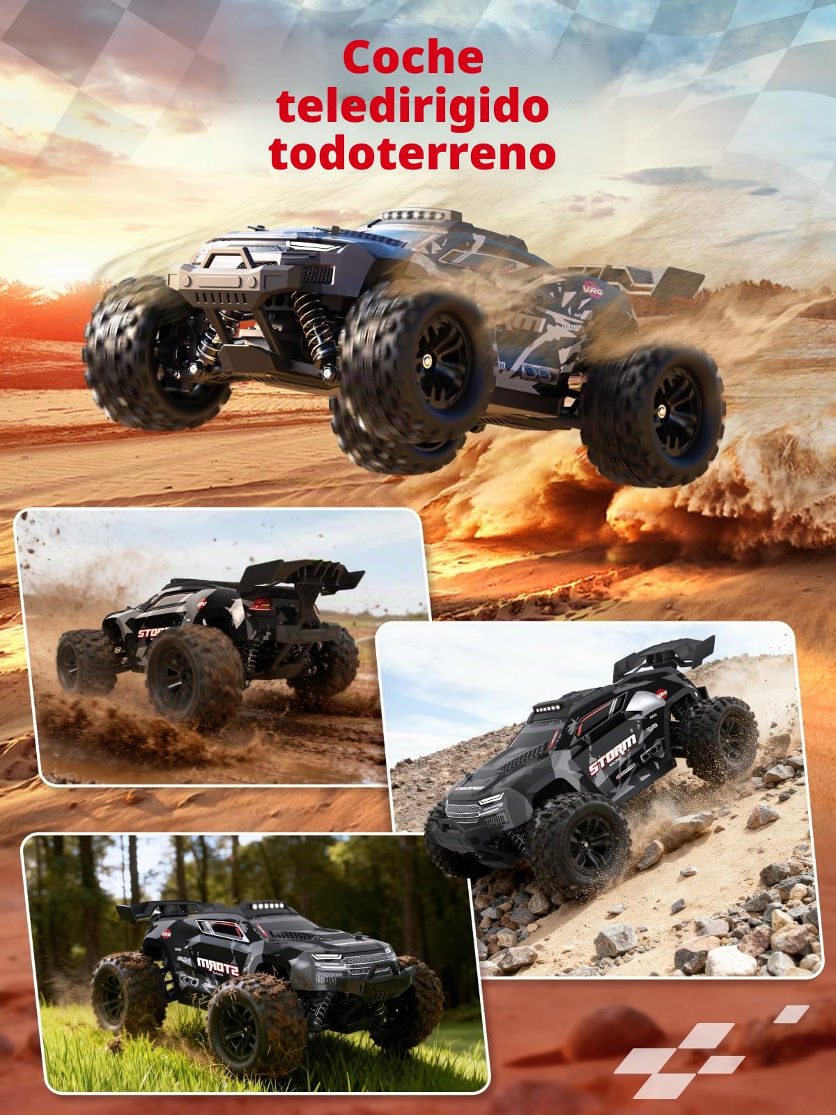 Kiztoys Coche Teledirigido - 2,4 GHz Coche RC Vehículo Todoterreno de Alta Velocidad 40 km/h Avec Lumières 1:18, 4WD Radiocontrol Buggy Crawler Controlados Juguete Regalo para Niños Adulto