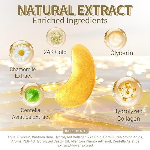 Miniatura 5 de Parches de oro de 24 quilates para debajo de los ojos, 30 pares de mascarillas de ojos de oro puro antienvejecimiento con colágeno ácido hialurónico