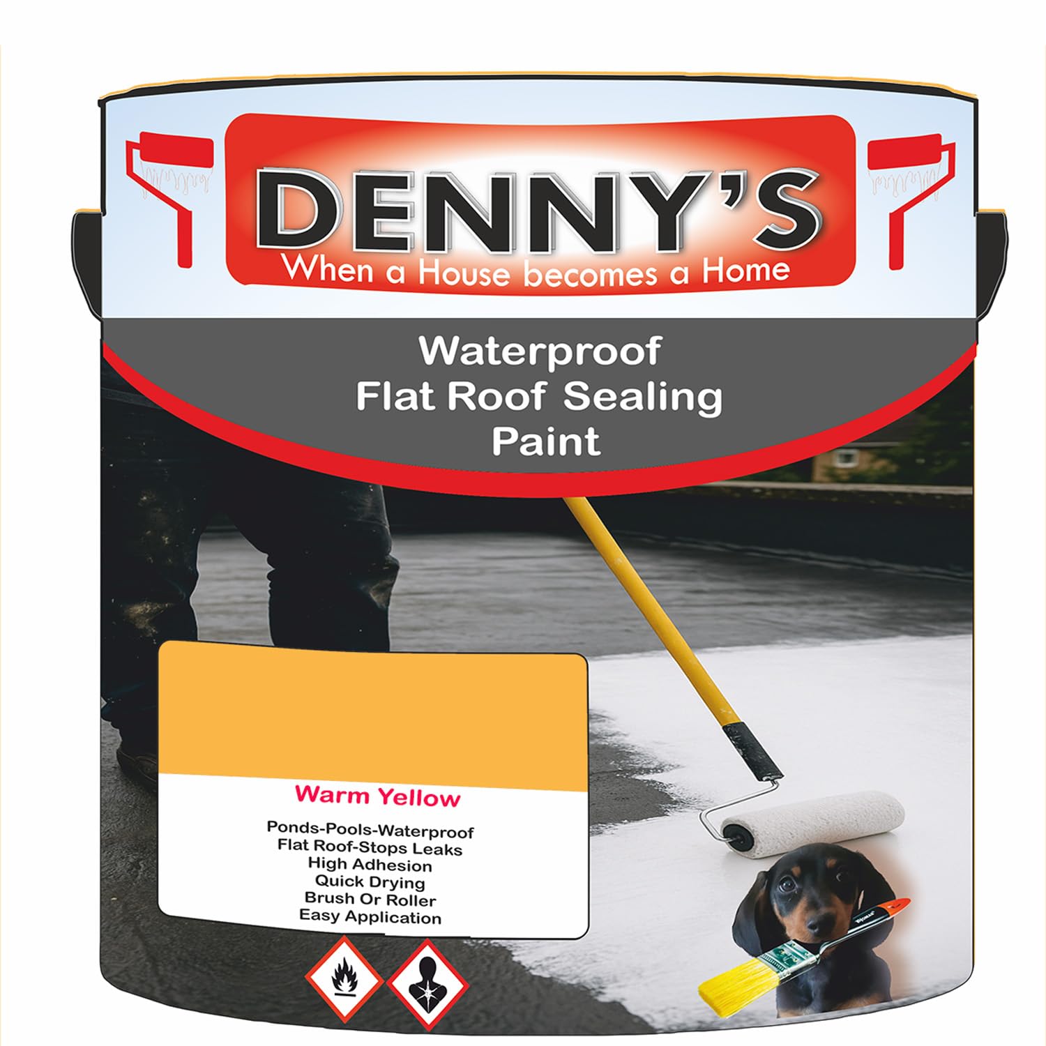 SCOOBYS PAINTS BACK IN THE MIX Chlorinated Rubber Flat Roof Paint – Waterproof Roof Sealer & Leak Repair Coating, Quick Drying, High Adhesion (Warm Yellow, 1 Litre Tin)