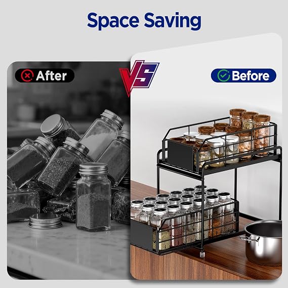 Pull out Cabinet Organiser, 2-Tier Spice Rack, Cupboard Shelf Rack