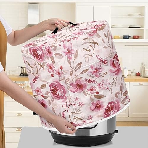 Miniatura 4 de Funda para olla a presión con estampado de flores rosas, funda lavable para electrodomésticos de cocina con asa superior y bolsillo para freidora de