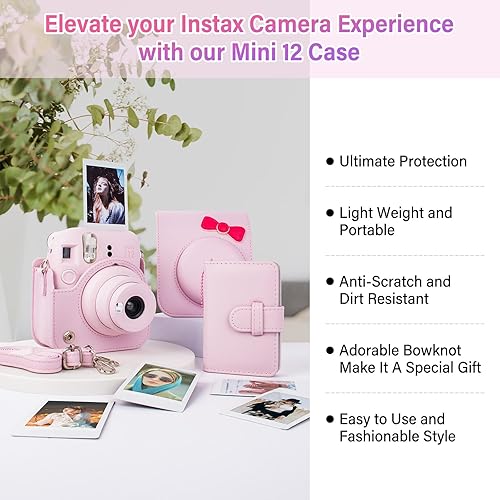 Miniatura 4 de Funda para cámara instantánea compatible con Fujifilm Instax Mini 12, adorable bolsa de piel sintética con lazo, incluye un mini álbum de fotos,