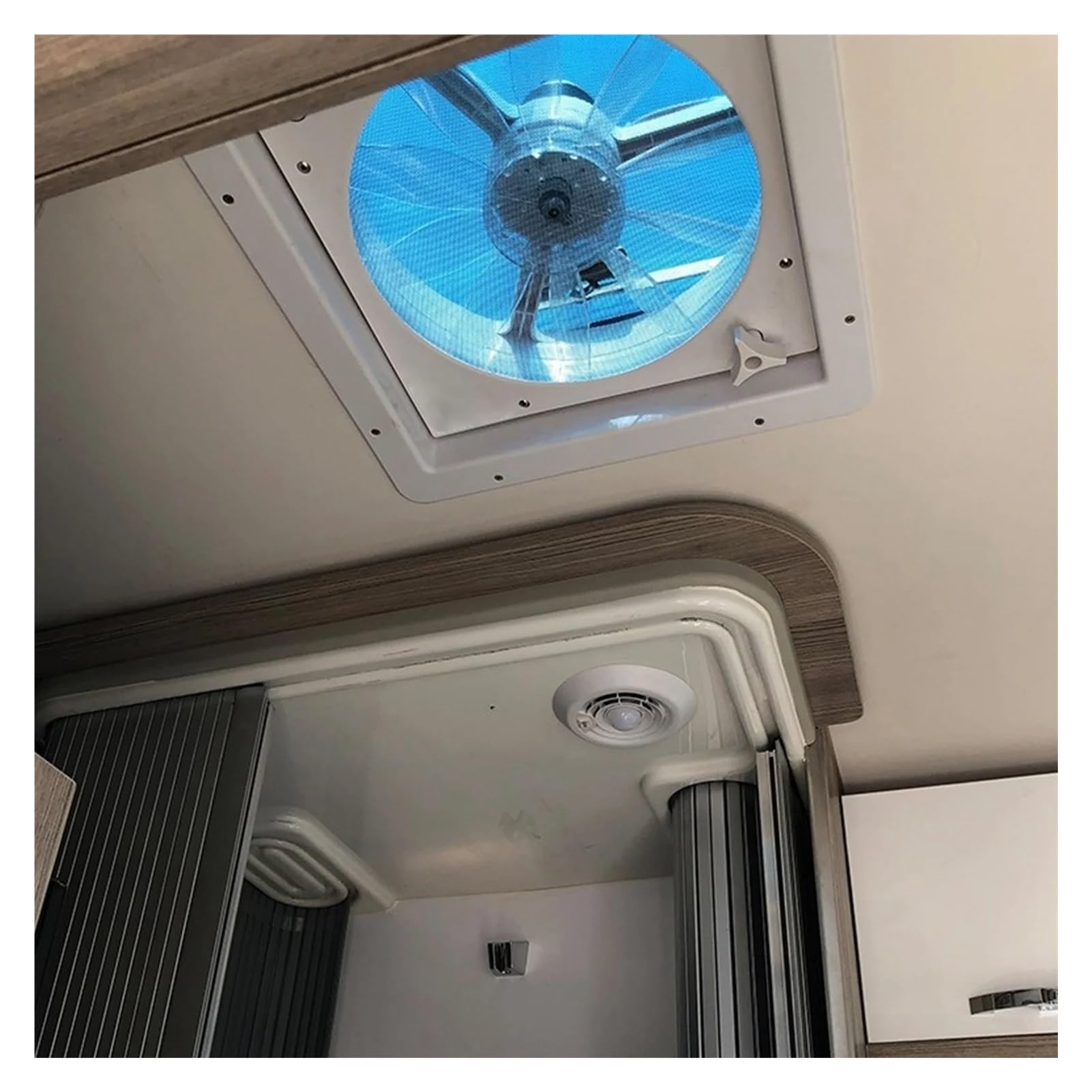 Wohnmobil-Dachventilator, RV-Dachventilator, 12 V, 360 x 360 mm, 10 Flügel, Dual-Modus, Lufteinlass, Auslass, 4 LEDs