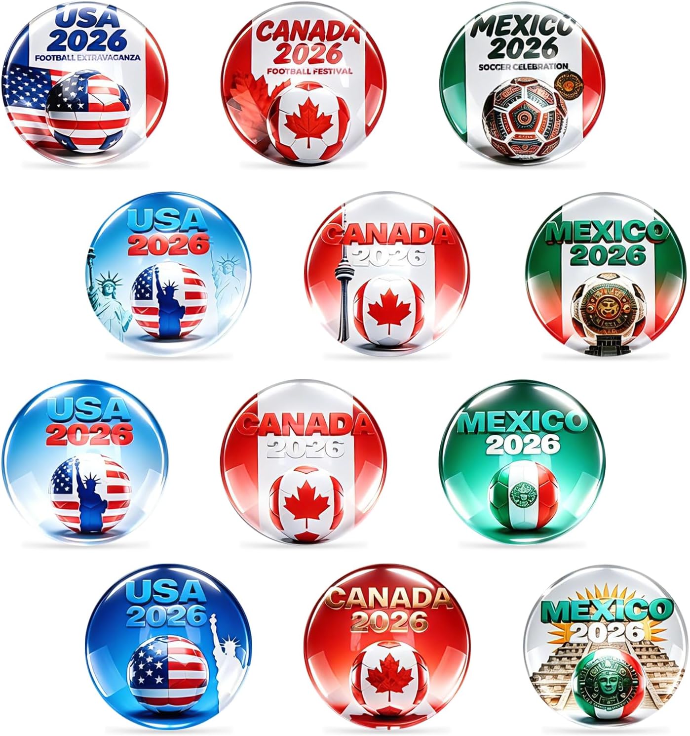 2026 World Cup Soccer Glass Strong Magnetic Refrigerator Magnet Fridge Sticker, 12 Pcs - Football Party Supplies & Sports Souvenir Gifts