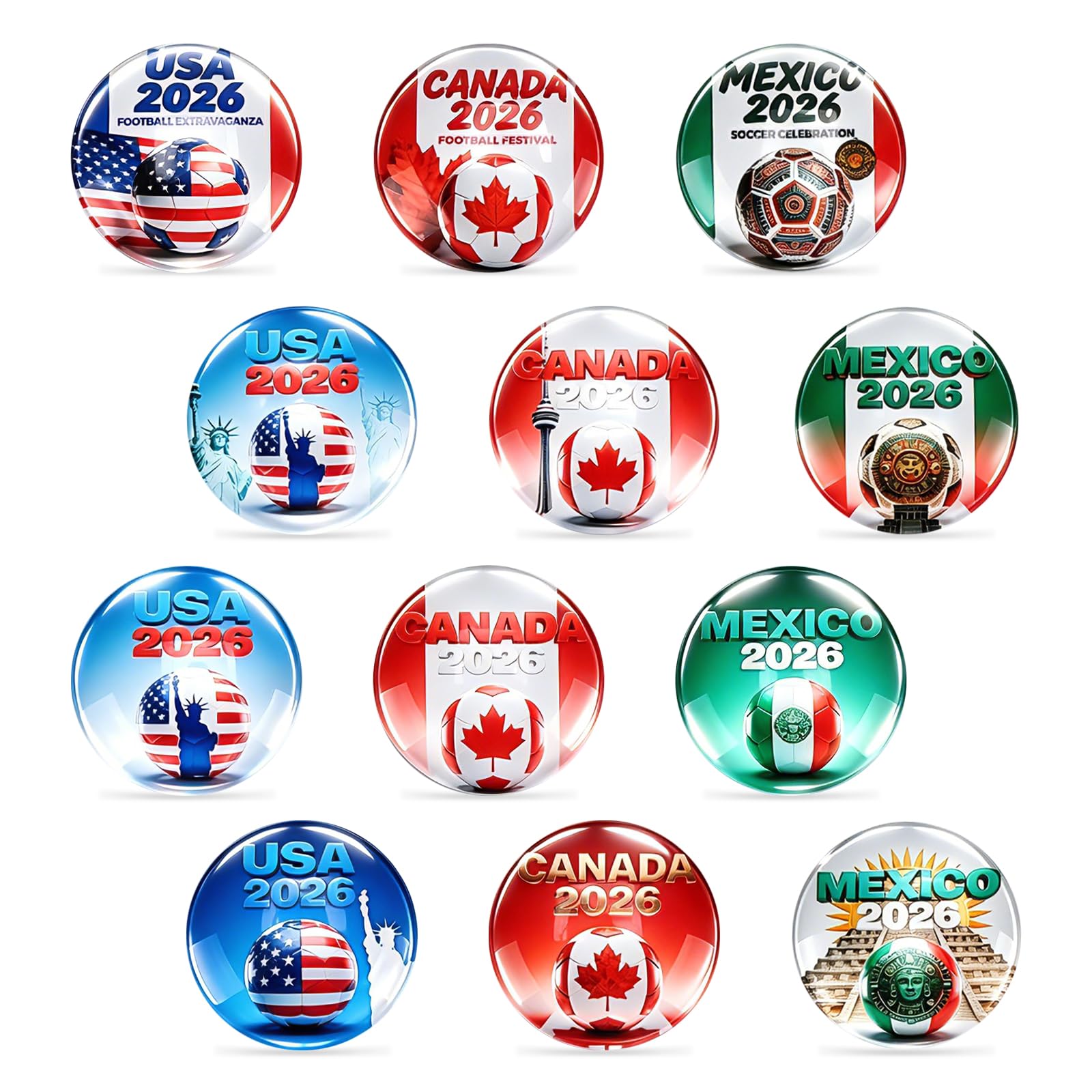 2026 World Cup Soccer Glass Strong Magnetic Refrigerator Magnet Fridge Sticker, 12 Pcs - Football Party Supplies & Sports Souvenir Gifts