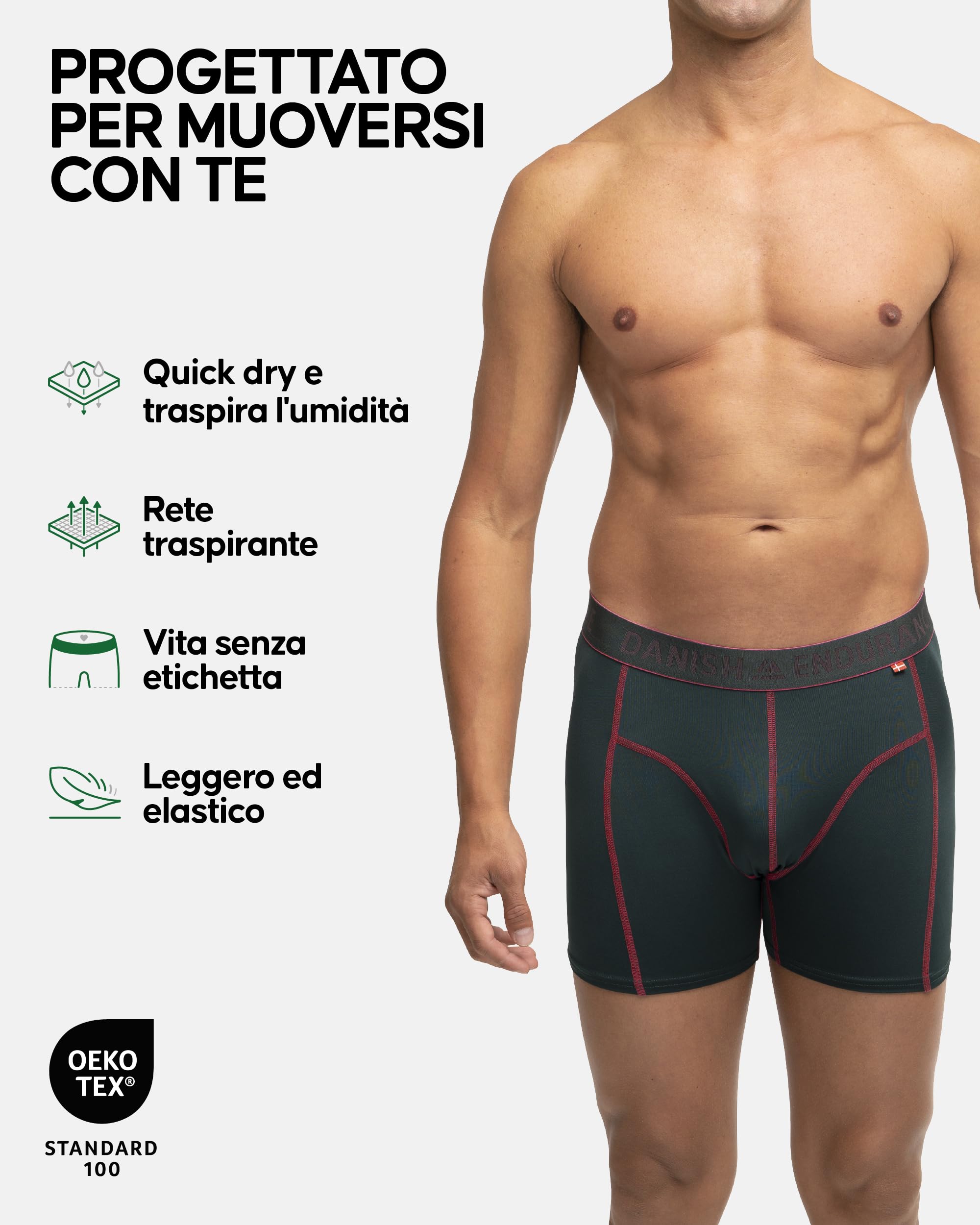 DANISH ENDURANCE Boxer Sportivi, in Microfibra, Elasticizzato, Intimo per Sport, da Uomo, 3 Paia