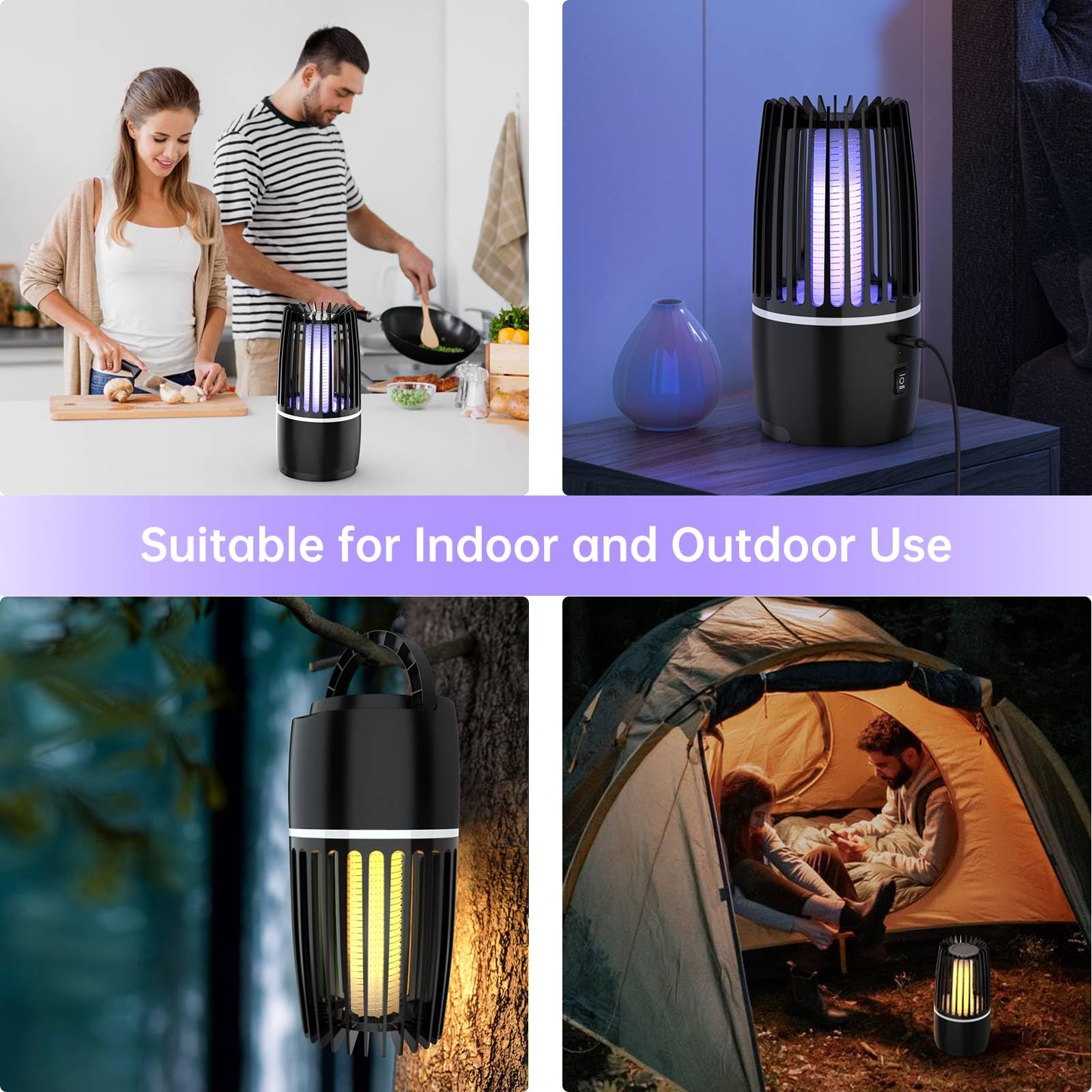 Lampada Antizanzare Elettrica, 4200V UV Zanzariera Elettrica Impermeabile IPX4, Lampada Anti Insetti Ricaricabile Trappola per Insetti, per Casa Giardino Interno Esterno Cucina