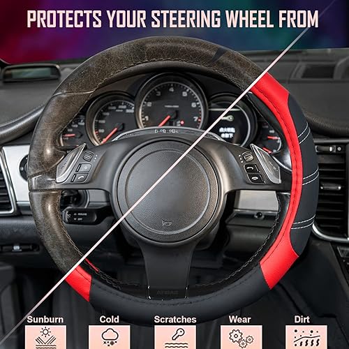 Miniatura 106 de CAR PASS Line Rider - Funda de cuero de microfibra deportiva para volante, ajuste universal para el 95% de camiones, SUV, automóviles, diseño cómodo