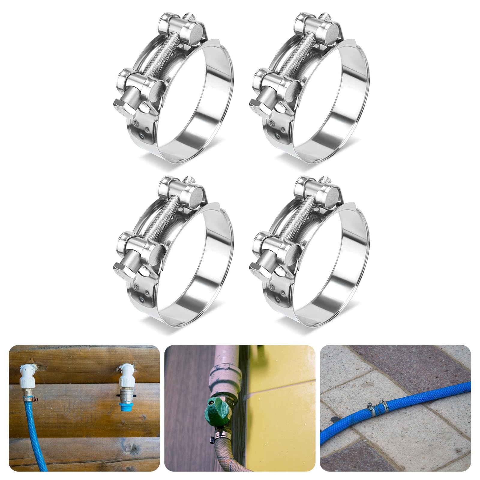 4pcs Adjustable Steel Hose Clamps Secure & Rusts Connection Hose Clamp For Automotive & Household Application