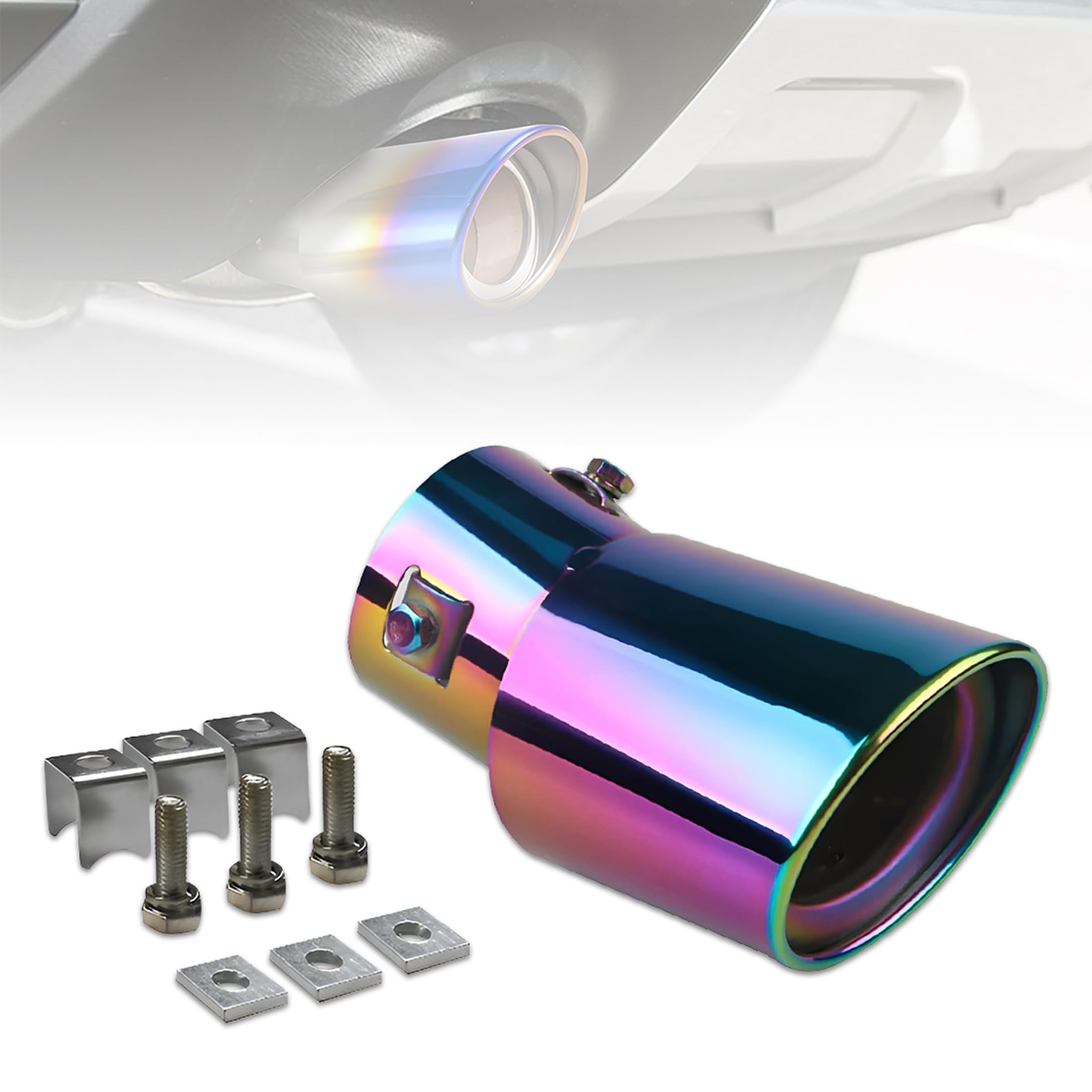 MIKANIX Universal Car Exhaust Muffler Tip | Stainless Steel Burnt Look Silencer End Pipe | Anti-Rust, Stylish Oval Exhaust Tail Pipe with Fitting Kit (BLUE)-image-21