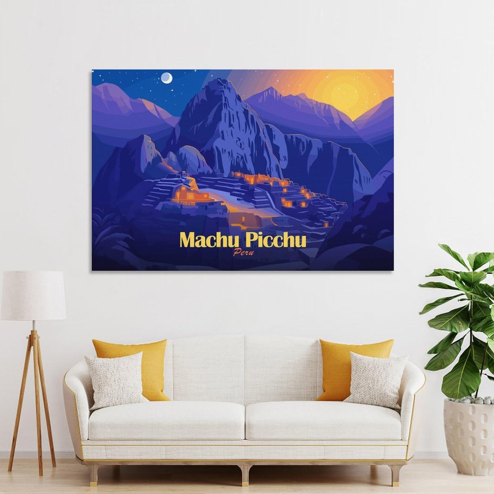 Junmoney Unframe-Style-22 Machu Picchu At Dusk Wall Picture Print, 20X30inch(50X75cm), For Gallery Wall Decor And Room Displays, A Versatile Canvas Print For Layering