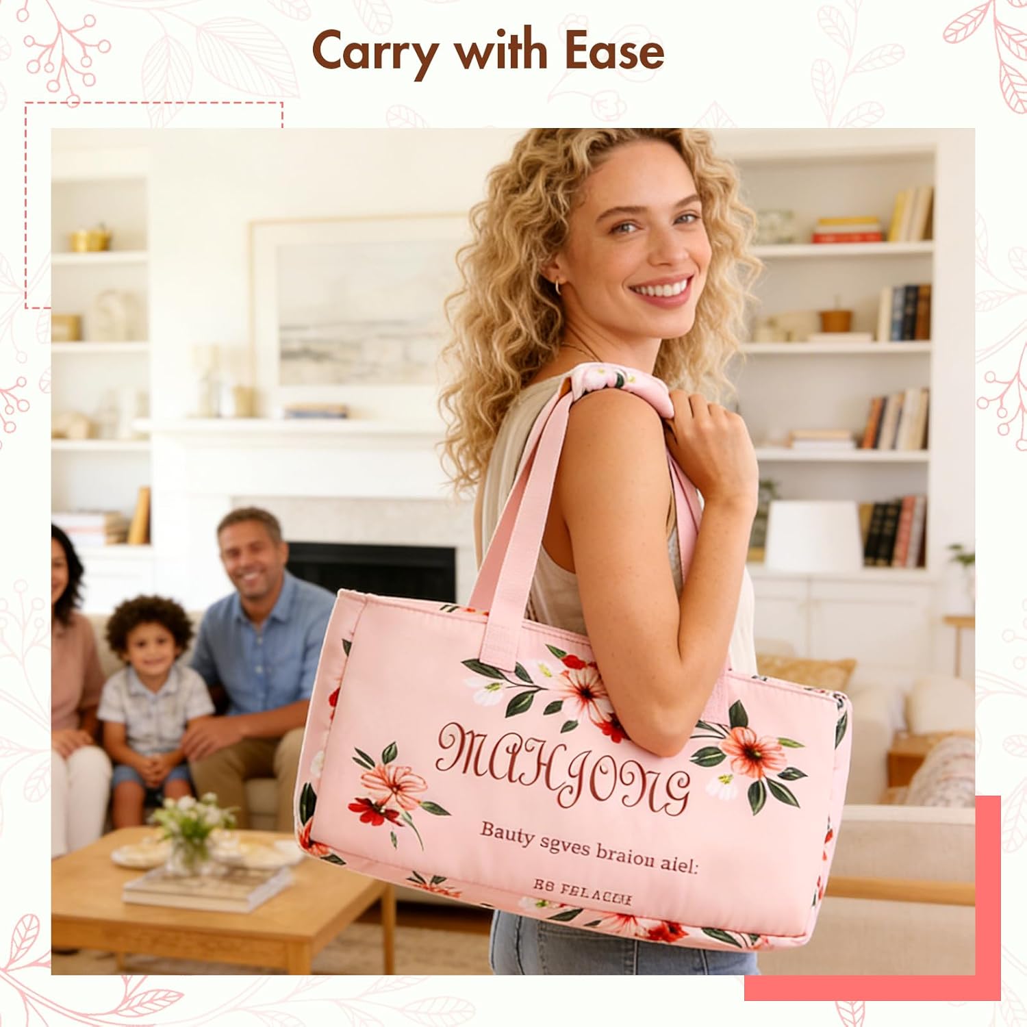 Empty Mahjong Bags for Tiles and Racks, Sturdy Pink Storage Case, Perfect American Mahjong Tile Bags with Zipper for Game Nights, Party, Community, Camping or Travel (3*Empty Bags Only)