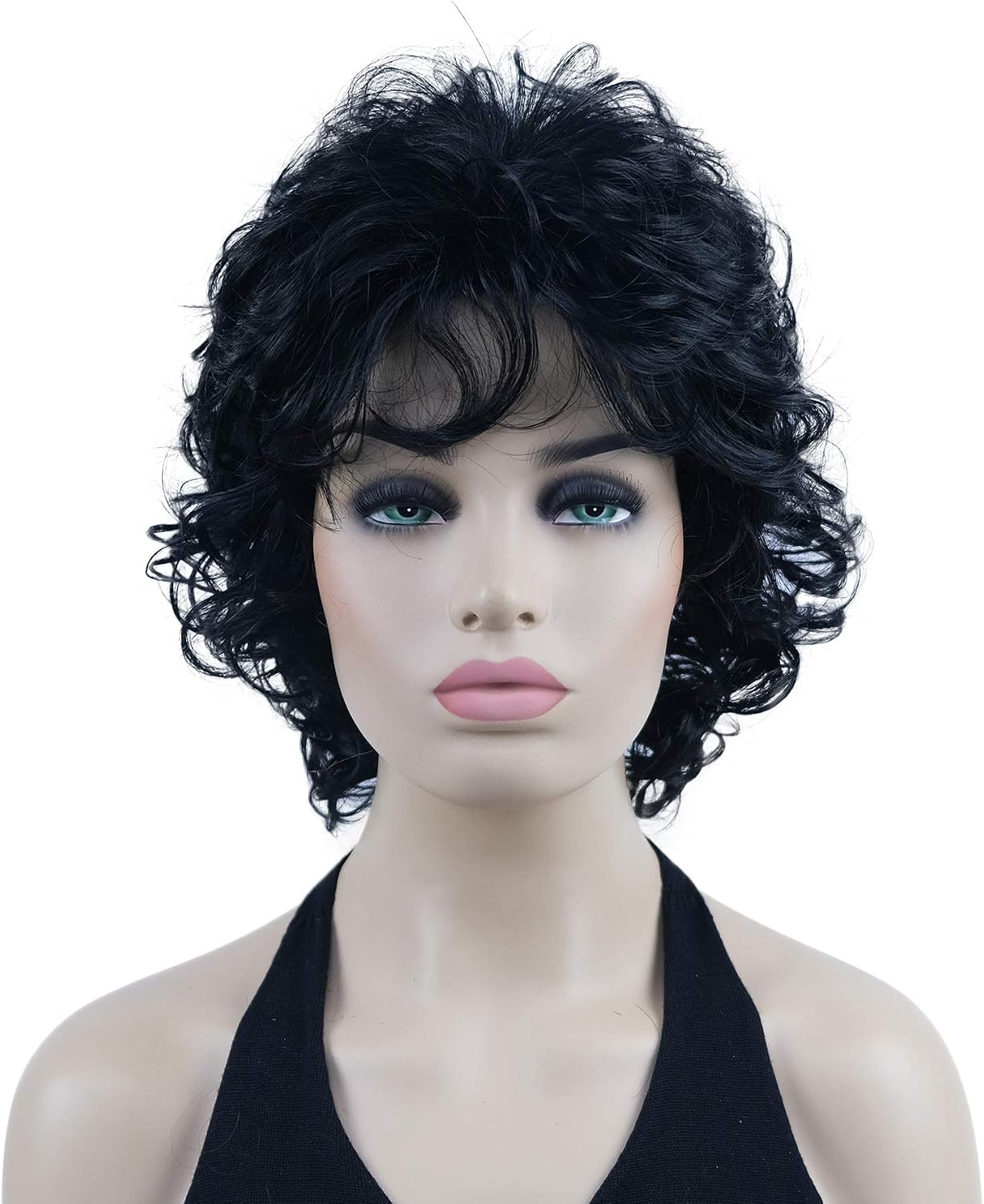 Lydell 10" Women's Short Soft Super Curly Wig Layered Natural Movement Synthetic Wigs (Black)