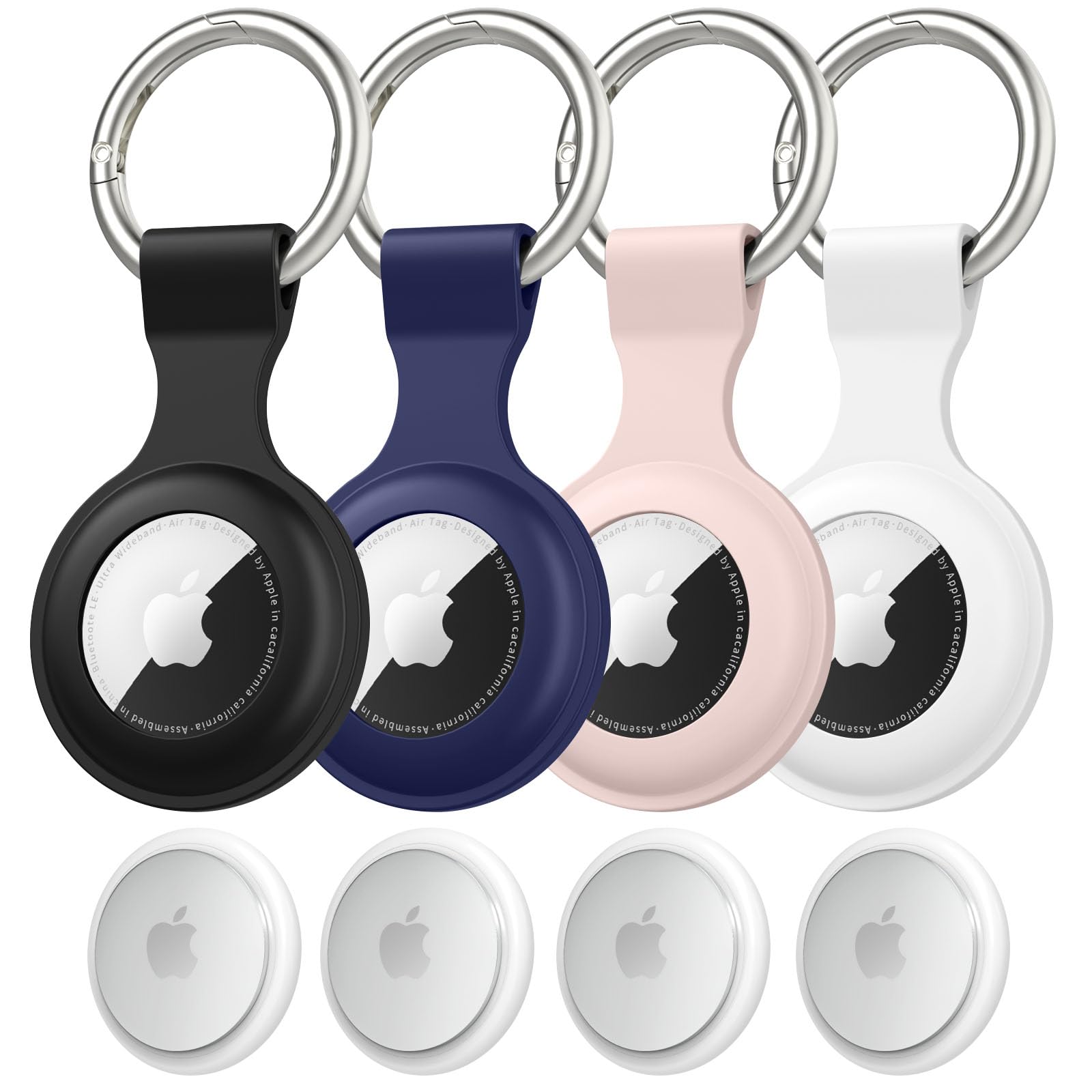 Vancle Compatible with Apple Airtag Soft Silicone Airtag Holder with Keychain Waterproof Airtag Case Airtag Cover for Air tag Key Finder Tracker Finder (Black/Pink Sand/Navy Blue/White)