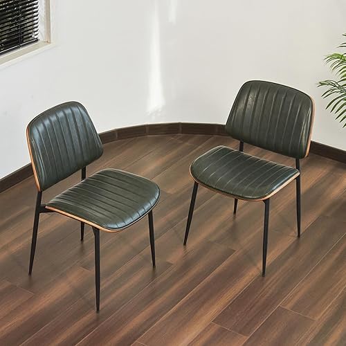 Miniatura 8 de Juego de 2 sillas de comedor modernas de mediados de siglo, sillas retro con asientorespaldo tapizado de piel sintética y patas y protectores de