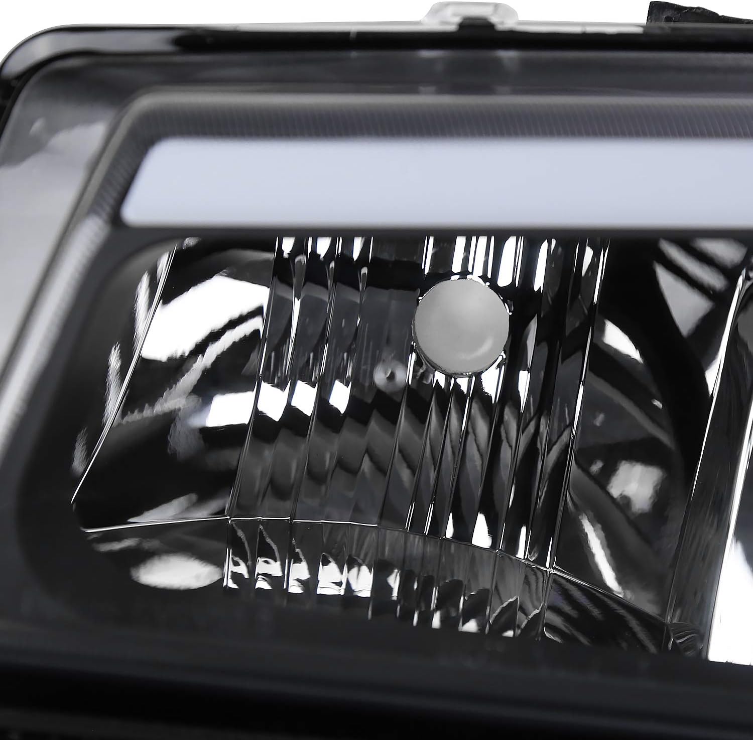 SPEC-D TUNING Black Headlights w/LED Light Bar Compatible with 2003-2007 Chevy Silverado 1500 2500 2002-2006 Avalanche, Left + Right Pair Headlamps Assembly