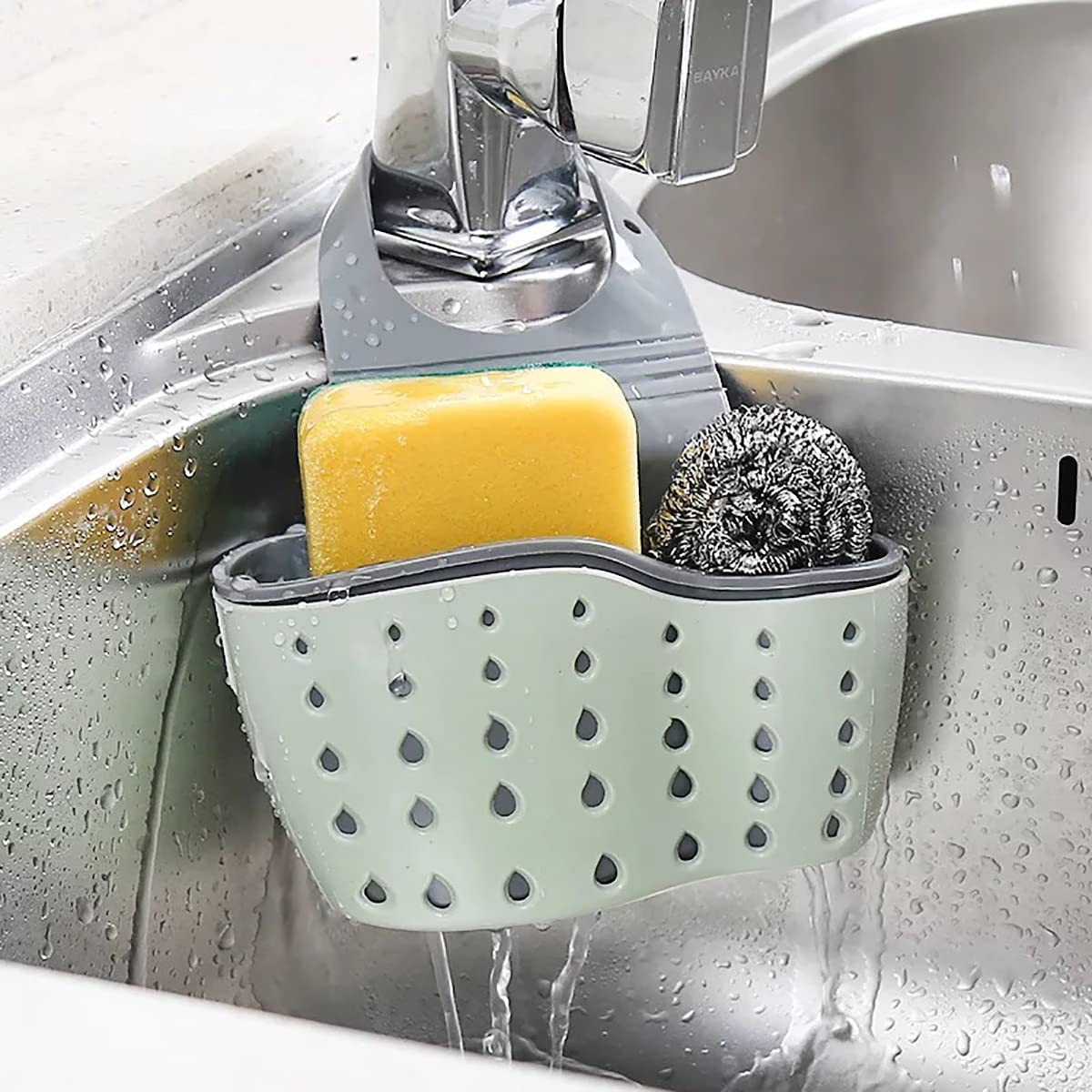 2 pezzi di porta spugna per lavello, organizer regolabile da cucina, cestello per spugna, portaoggetti per lavello, organizer per scolapasta a gancio, beige