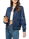 Rasujie Satin Bomber Jacket Women Zip Up Varsity Jacket Fall Windbreaker Outerwear with Pockets