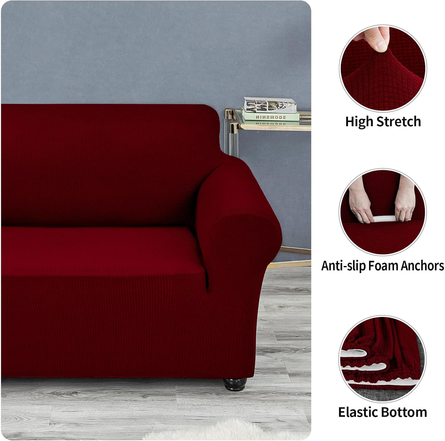 Joccun Christmas Stretch Chair Couch Cover,1-Piece Sofa Slipcover Spandex Jacquard Fabric Sofa Covers with Elastic Bottom,Washable Furniture Protector for Dogs,Cats,Kids(Armchair,Red Dahlia)