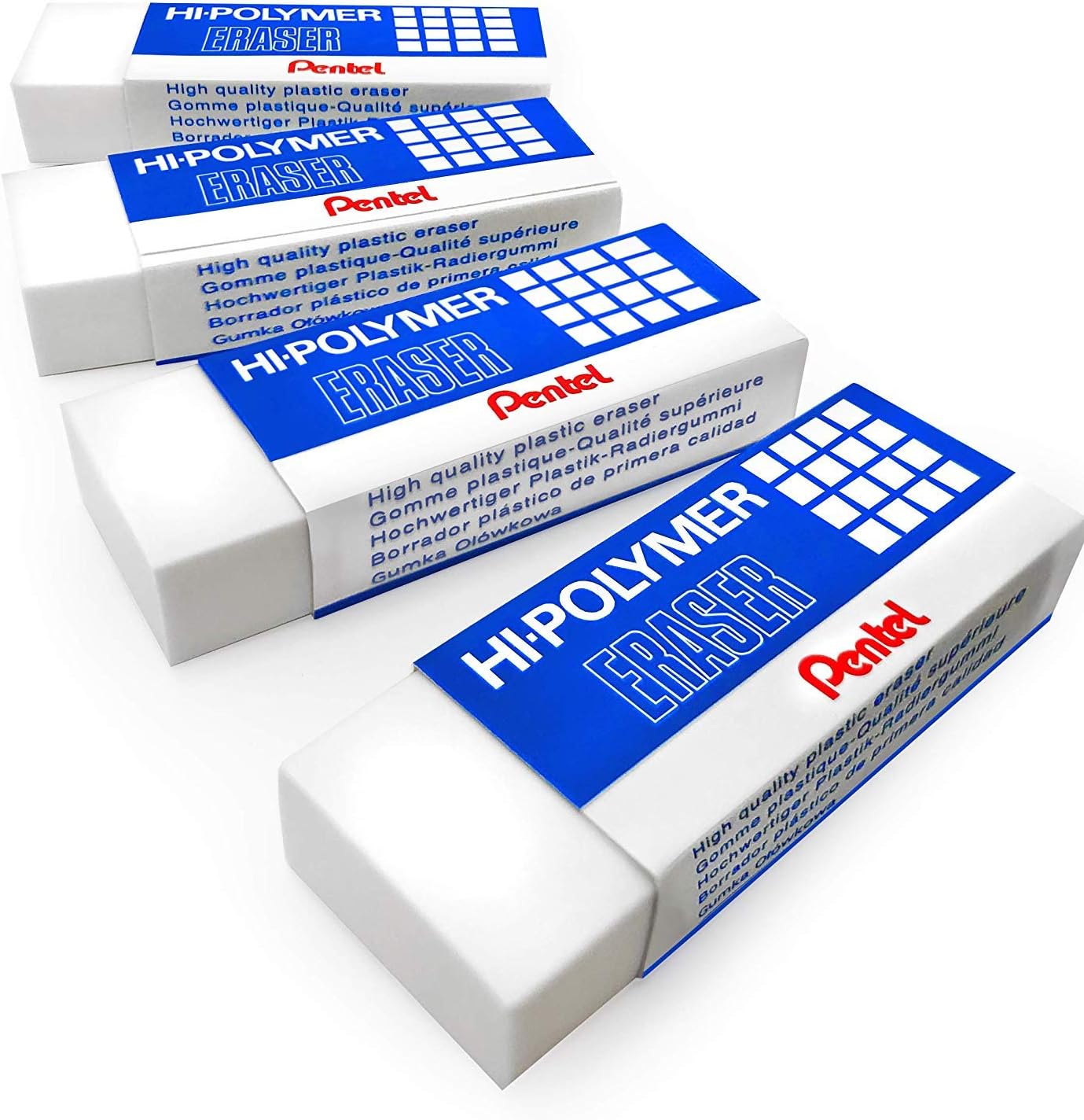 Pentel - Hi-Polymer Jumbo Plastic Rubbers Erasers - White - Pack of 4