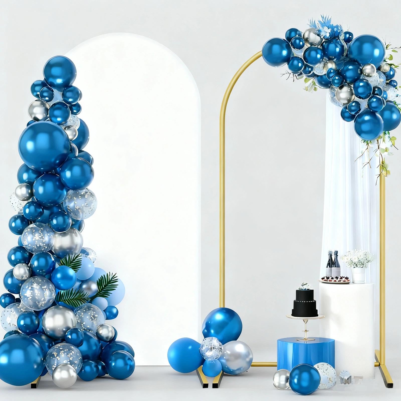 Photo 1 of Metal Arch Backdrop Stand and Cover Set 7.2 ft, Wedding Arch Stand with White Cover for Party, Birthday, Wedding, Bridal Shower, Baby Shower (White, 7.2 ft)
