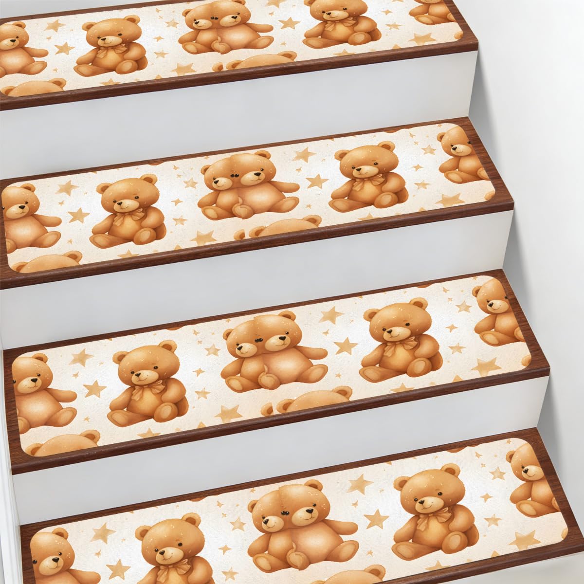 Peldaños antideslizantes Mexpekil para escaleras de madera con ositos infantiles de 76x20 cm
