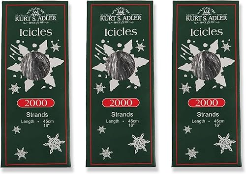 Kurt Adler - Carámbanos de oropel de árbol plateado, 6000 hebras, 3 cajas