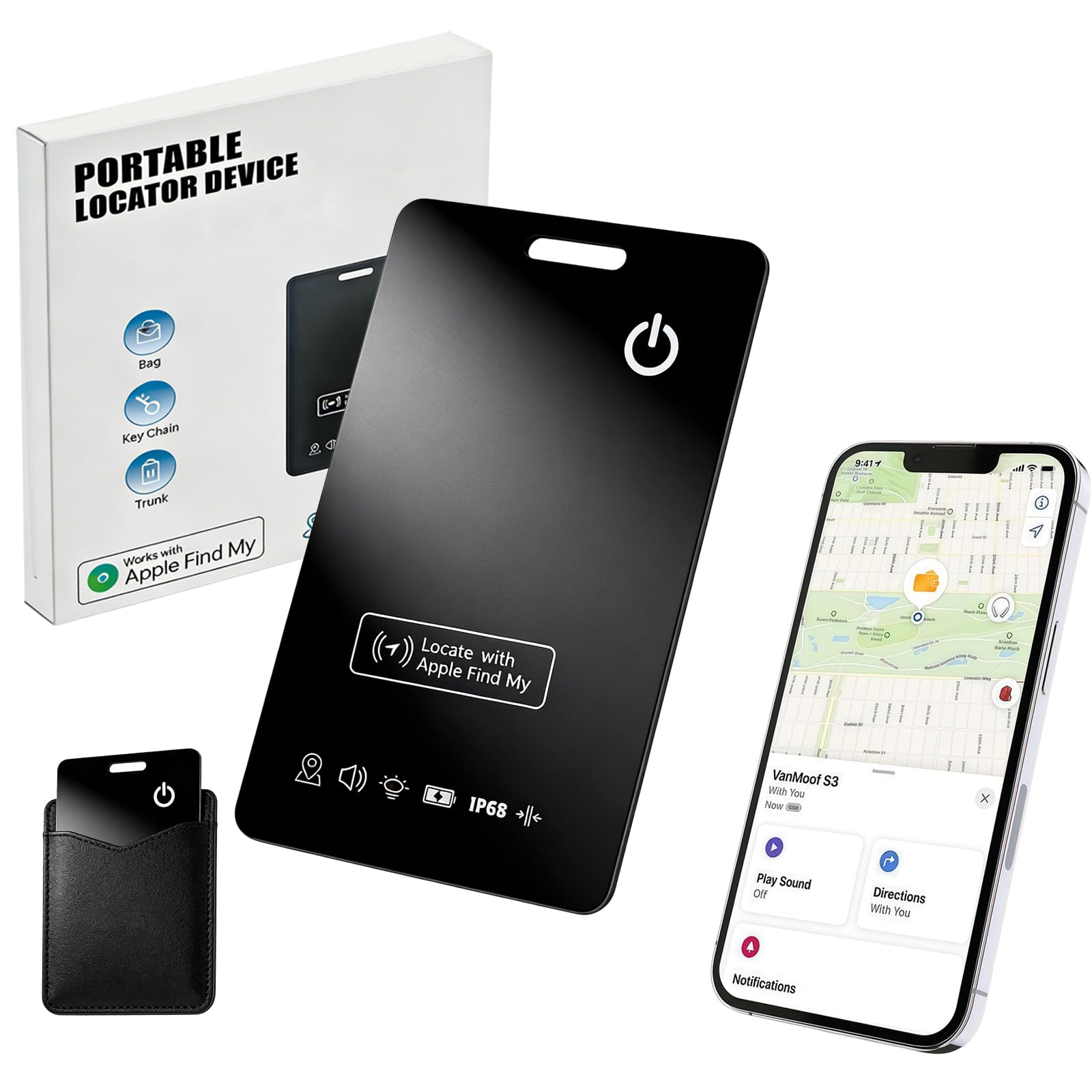 Tarjeta de seguimiento de cartera ultrafina, funciona con Apple Find My, tarjeta localizadora Bluetooth recargable para cartera, equipaje y pasaporte, sin suscripción (1 unidad)