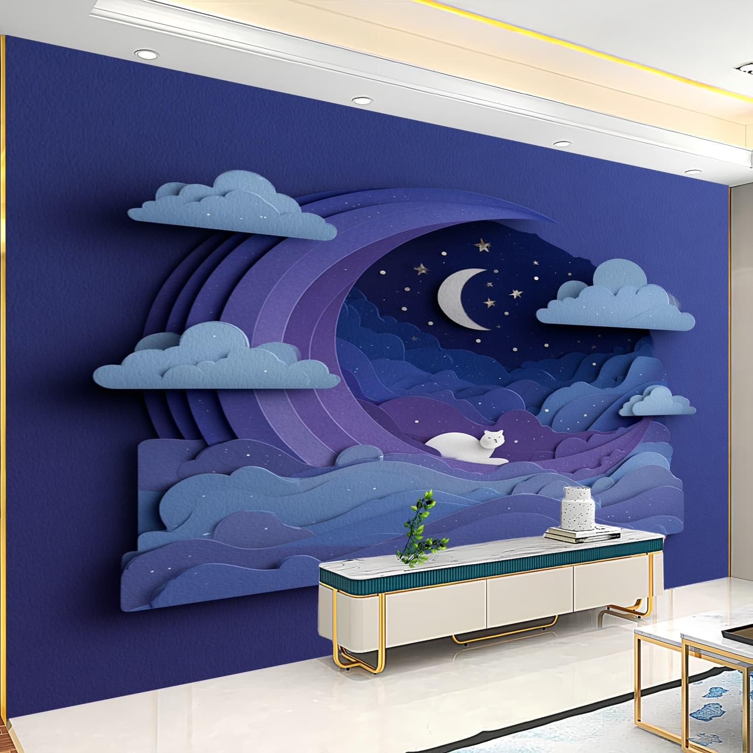 Fototapeta 350 x 256 cm Gwiaździsta kreskówka wodoodporna odporna na promieniowanie UV, bezwonny usuwalny papier ścienny fioletowy salon sypialnia pokój ścienny panoramiczny