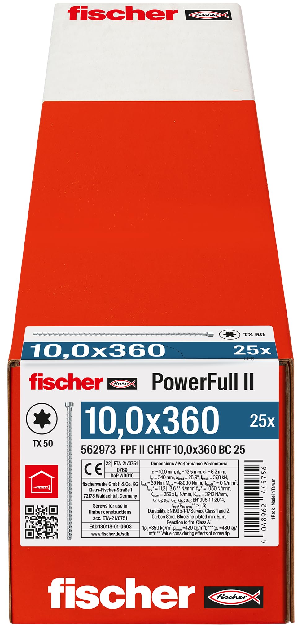 fischer PowerFull II 10.0 x 360 Premium Fully Threaded Screw (Pack of 25) with Innovative Tip Geometry - Image 2